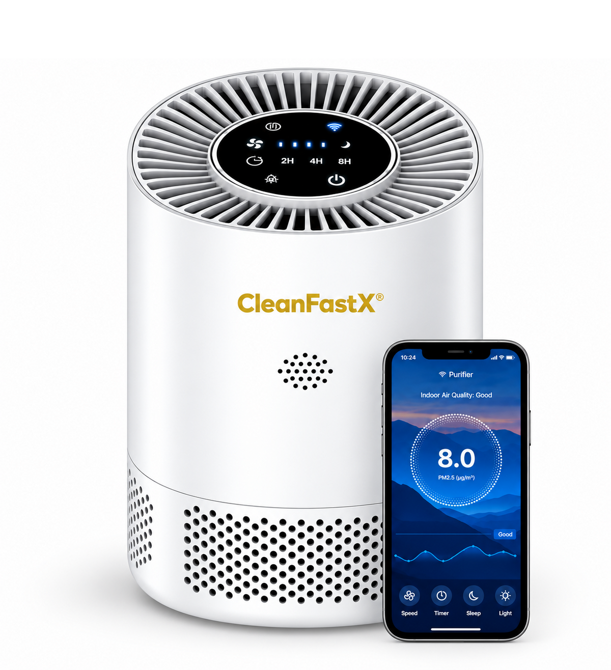 Purificatore d'aria Smart CFX-PJ06 per uso domestico, da tavolo, con controllo touch, Wi-Fi e filtro composito intelligente