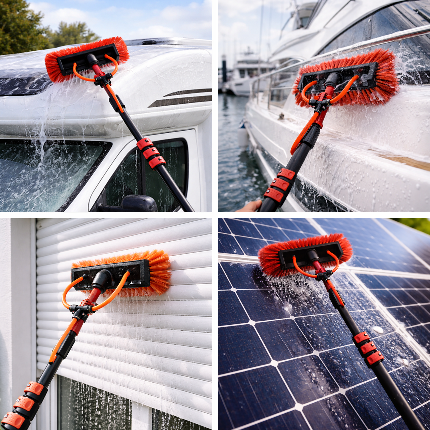Kit Pulizia Pannelli solari fotovoltaici, idrospazzola Multiples, estensibile fino a 7 metri