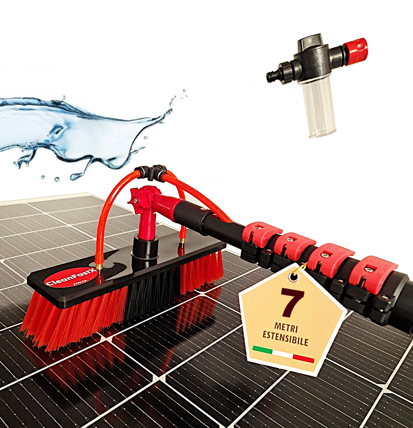 Kit Pulizia Pannelli solari fotovoltaici, idrospazzola ALINEAR, estensibile fino a 7 metri
