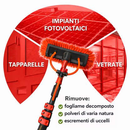 Kit Pulizia Pannelli solari fotovoltaici, idrospazzola Multiples, estensibile fino a 7 metri