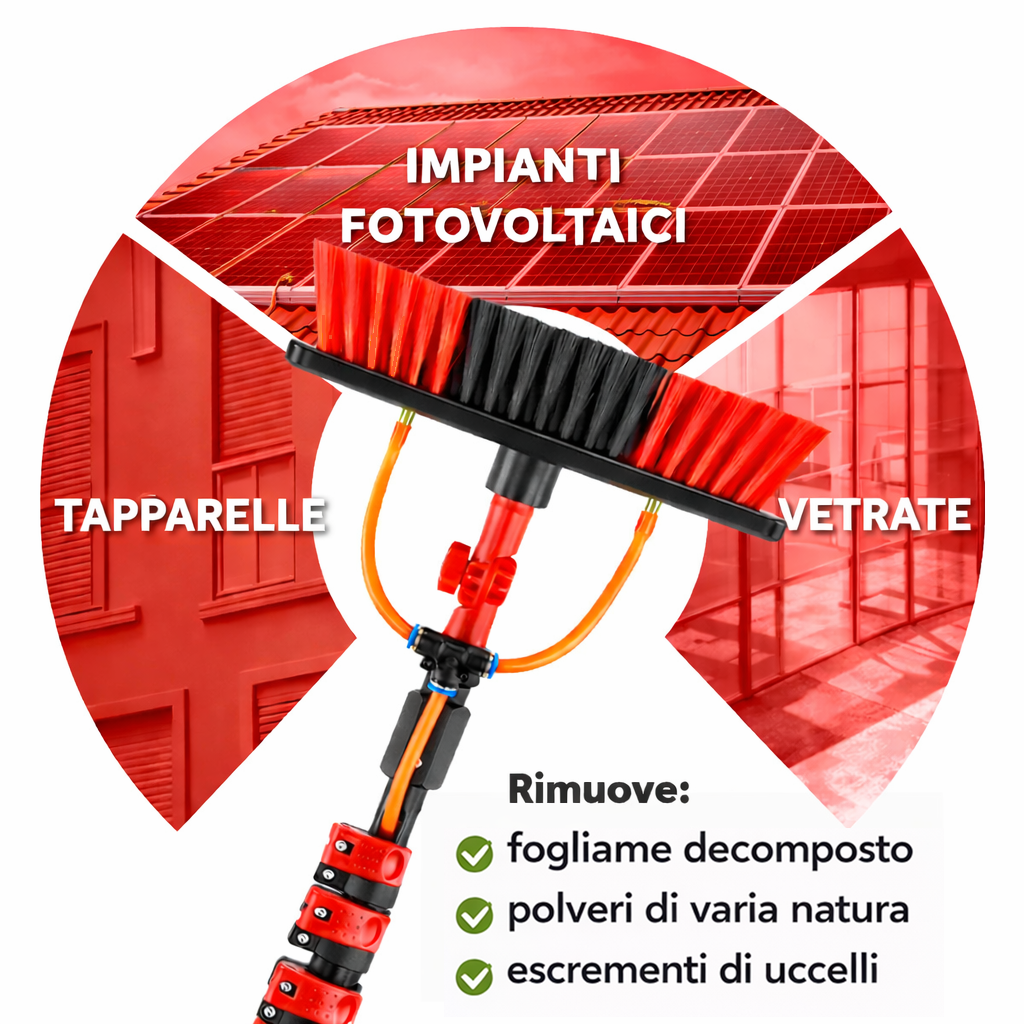 Kit Pulizia Pannelli solari fotovoltaici, idrospazzola ALINEAR, estensibile fino a 5 metri