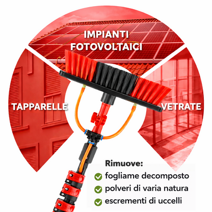 Kit Pulizia Pannelli solari fotovoltaici, idrospazzola ALINEAR, estensibile fino a 5 metri