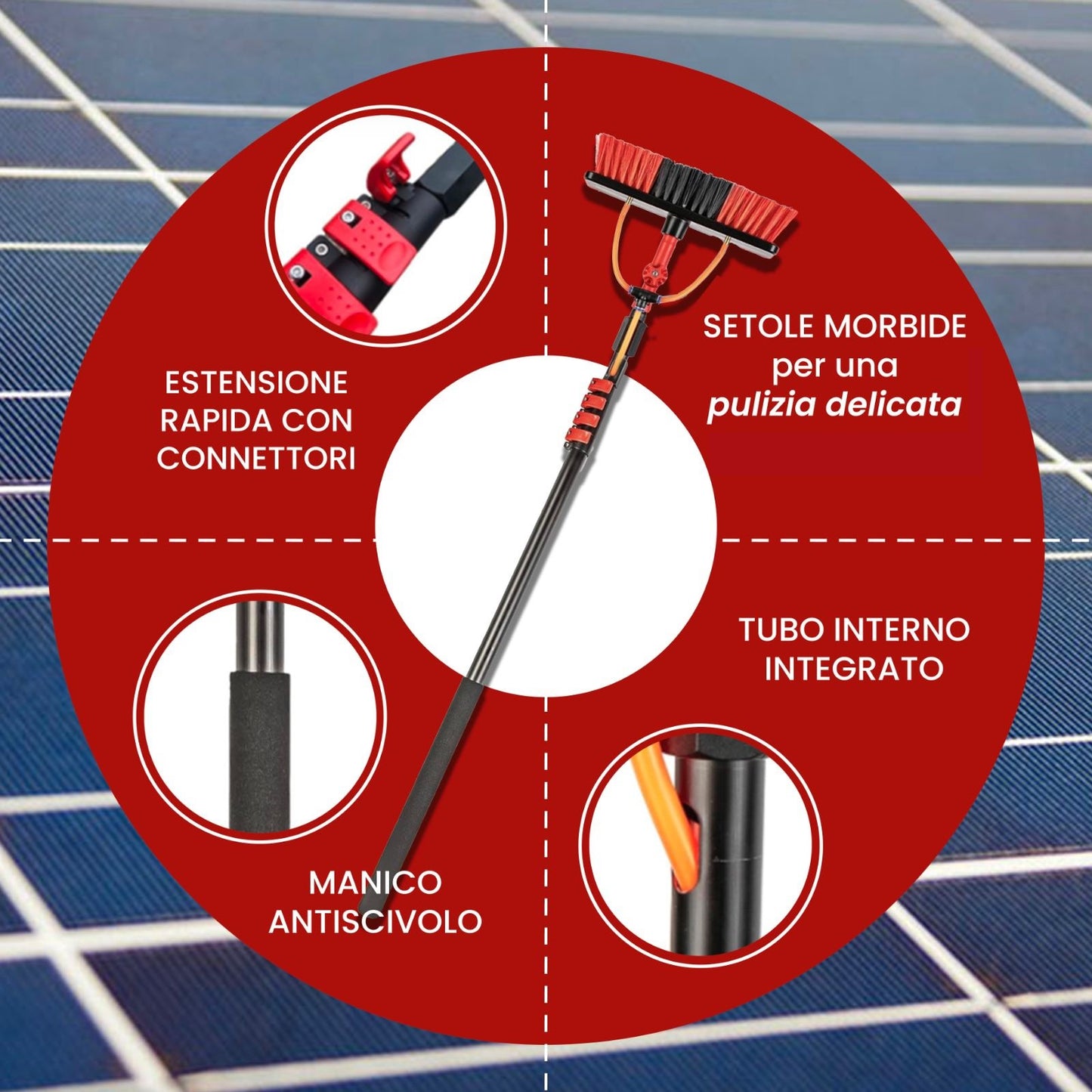 Kit Pulizia Pannelli solari fotovoltaici estensibile fino a 5 metri