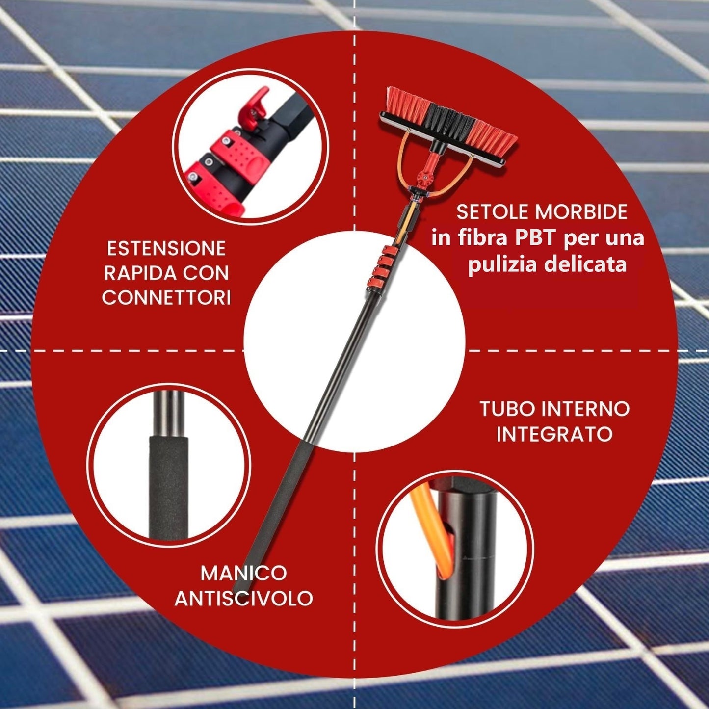 Kit Pulizia Pannelli solari fotovoltaici, idrospazzola ALINEAR, estensibile fino a 5 metri