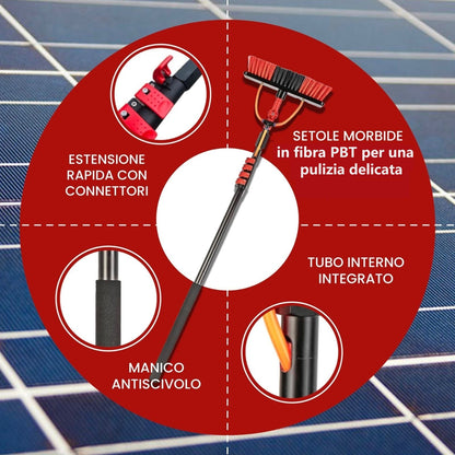 Kit Pulizia Pannelli solari fotovoltaici, idrospazzola ALINEAR, estensibile fino a 5 metri