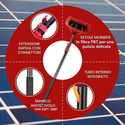 Kit Pulizia Pannelli solari fotovoltaici, idrospazzola Multiples, estensibile fino a 7 metri