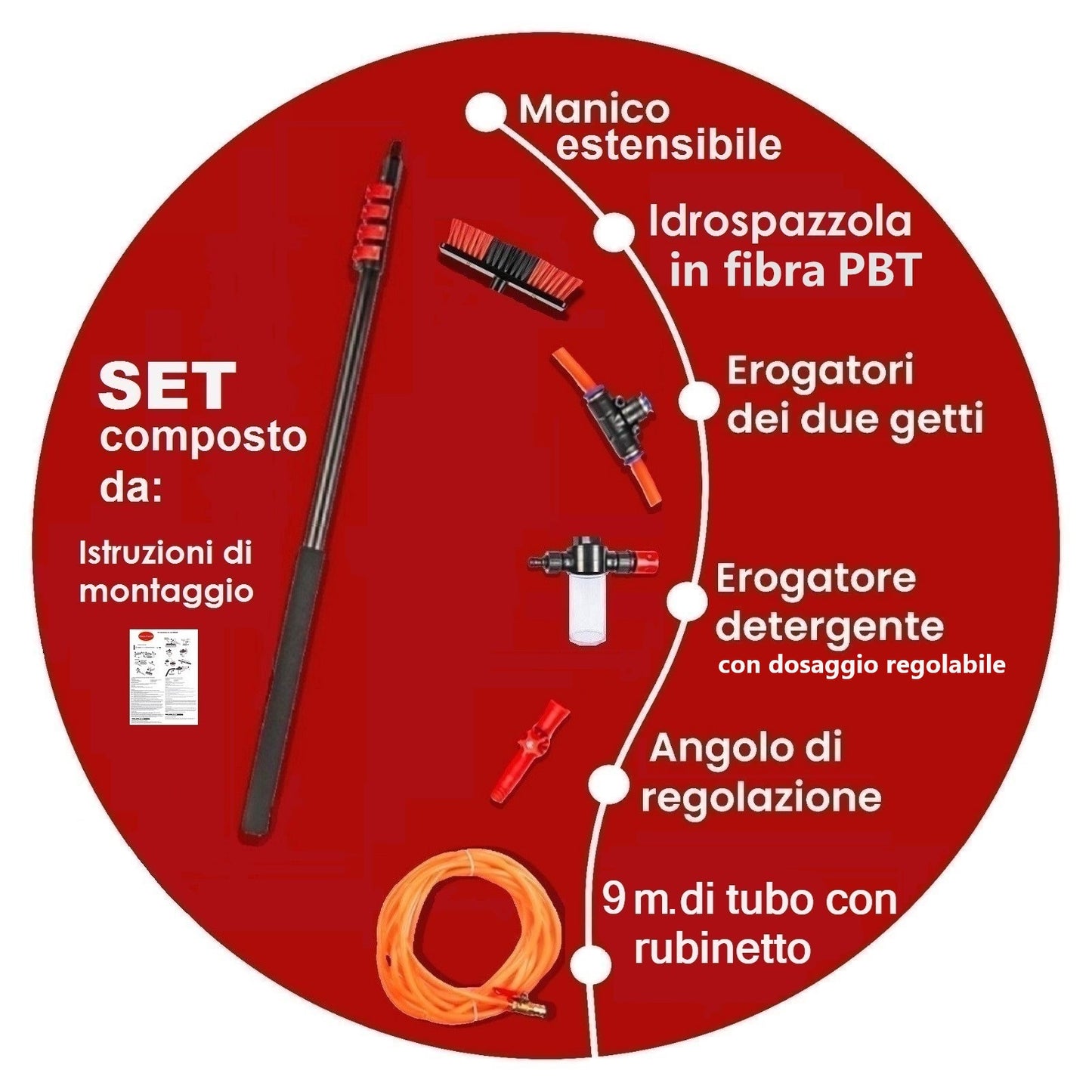 Kit Pulizia Pannelli solari fotovoltaici, idrospazzola ALINEAR, estensibile fino a 7 metri
