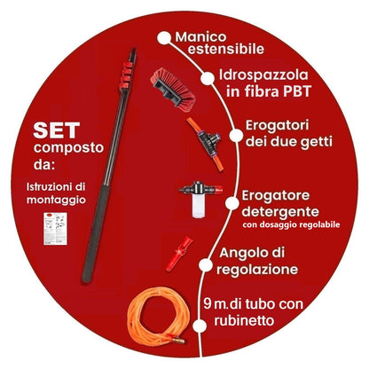 Kit Pulizia Pannelli solari fotovoltaici, idrospazzola Multiples, estensibile fino a 7 metri