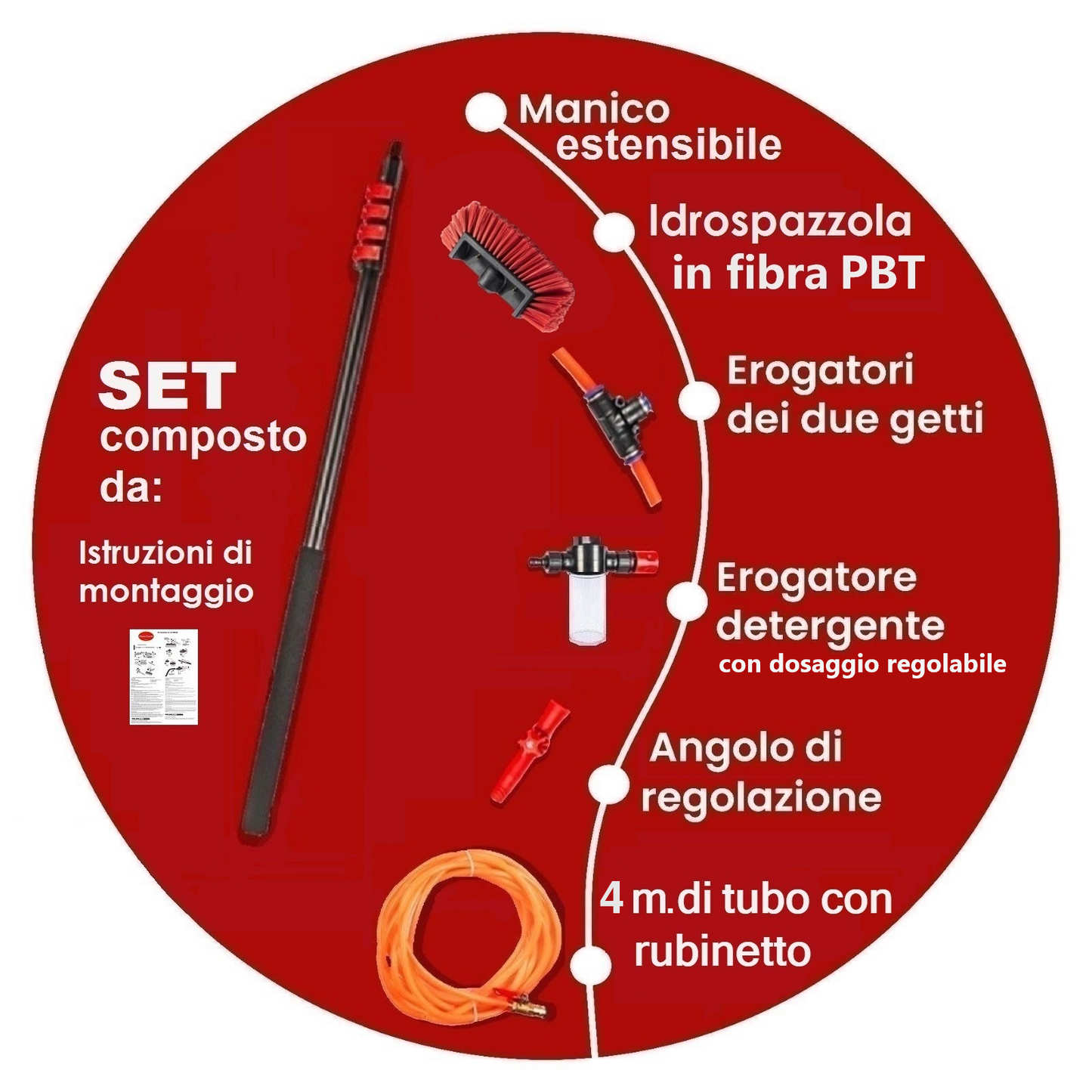 Kit Pulizia Pannelli solari fotovoltaici, idrospazzola MULTIPLES, estensibile fino a 2 metri