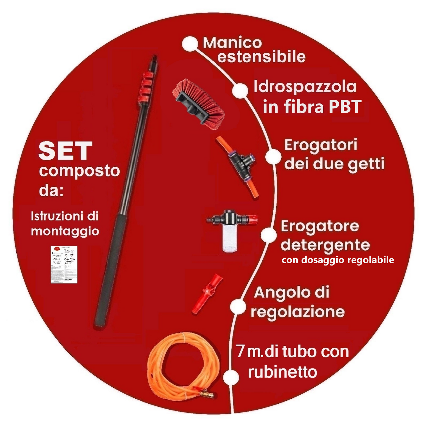 Kit Pulizia Pannelli solari fotovoltaici, idrospazzola MULTIPLES, estensibile fino a 5 metri