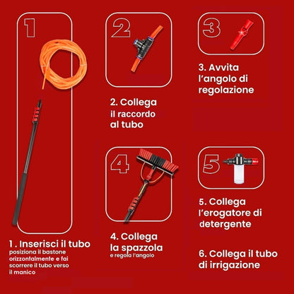 Kit Pulizia Pannelli solari fotovoltaici, idrospazzola ALINEAR, estensibile fino a 2 metri