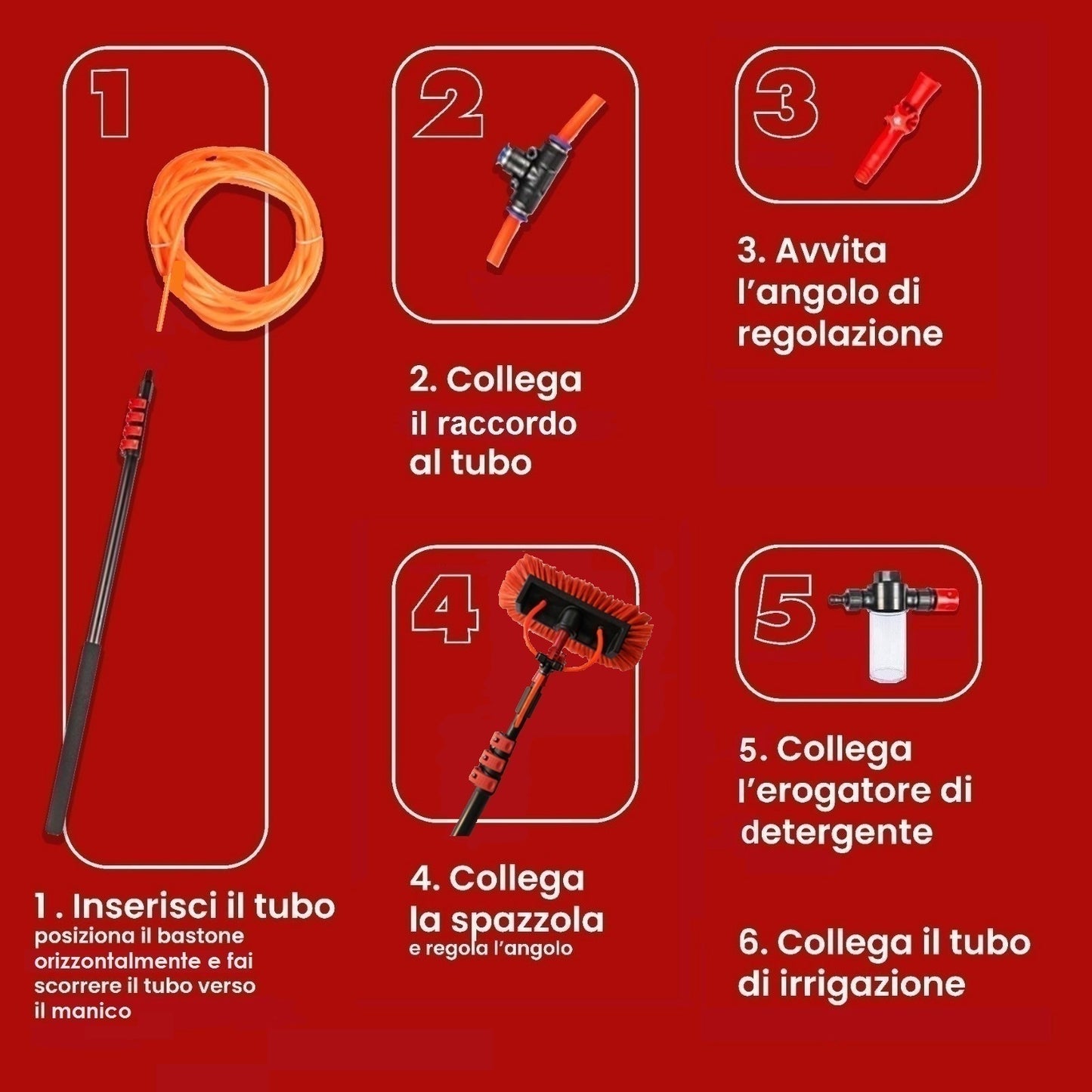 Kit Pulizia Pannelli solari fotovoltaici, idrospazzola Multiples, estensibile fino a 7 metri