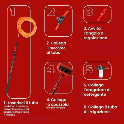 Kit Pulizia Pannelli solari fotovoltaici, idrospazzola Multiples, estensibile fino a 7 metri