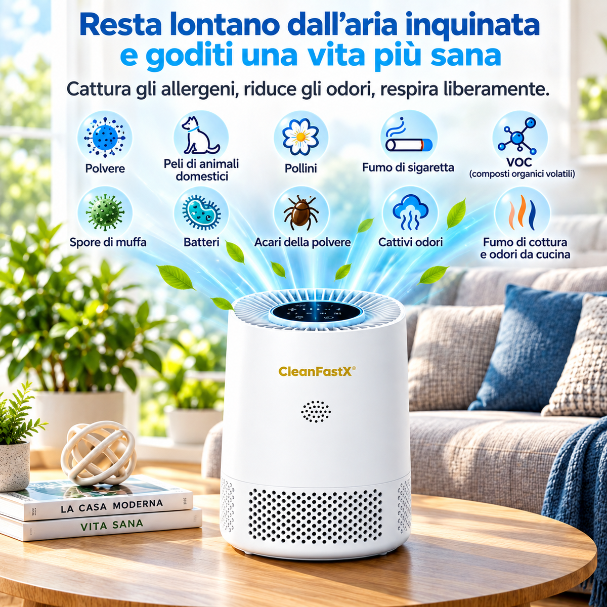 Purificatore d'aria Smart CFX-PJ06 per uso domestico, da tavolo, con controllo touch, Wi-Fi e filtro composito intelligente