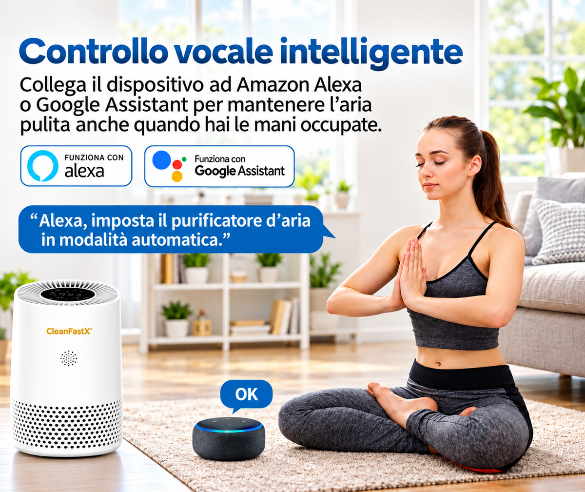 Purificatore d'aria Smart CFX-PJ06 per uso domestico, da tavolo, con controllo touch, Wi-Fi e filtro composito intelligente